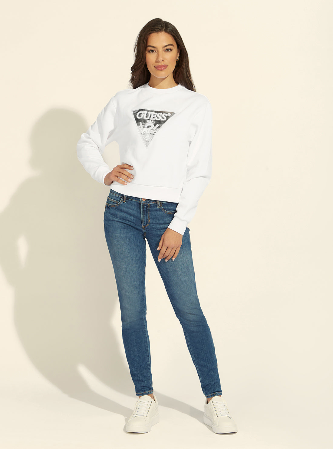 GUESS Womens White Zhana Metallic Logo Jumper Full View