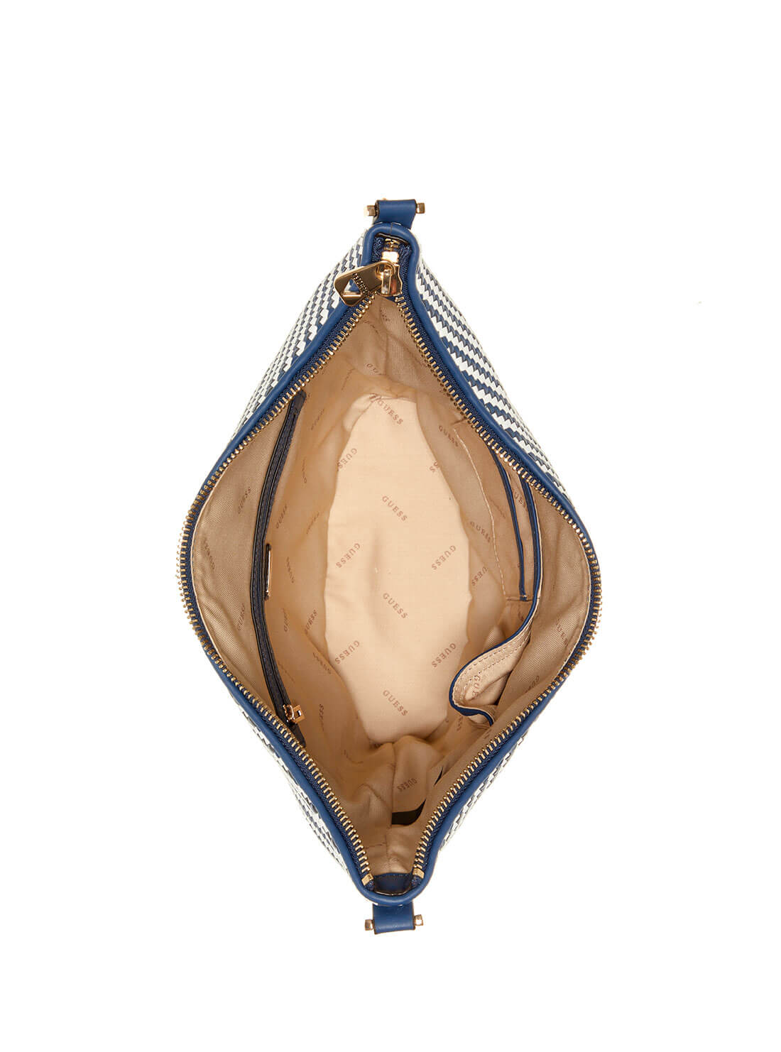 GUESS Womens Navy Woven Hassie Bucket Hobo Satchel VG839702 Inside View