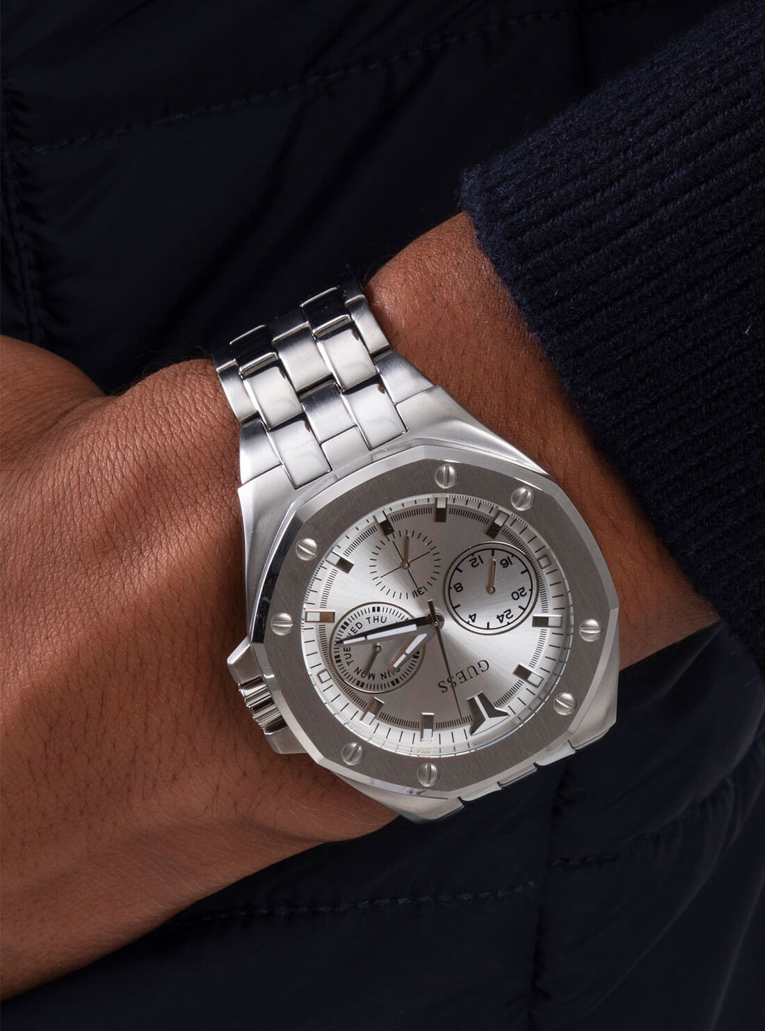 GUESS Mens Silver Top Gun Watch GW0278G1 Model View