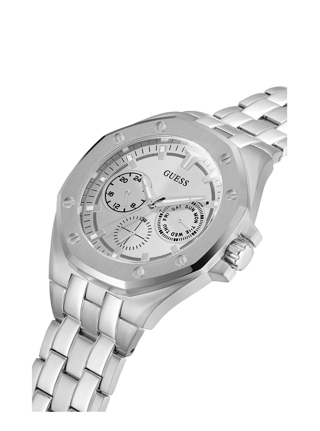GUESS Mens Silver Top Gun Watch GW0278G1 Angle View