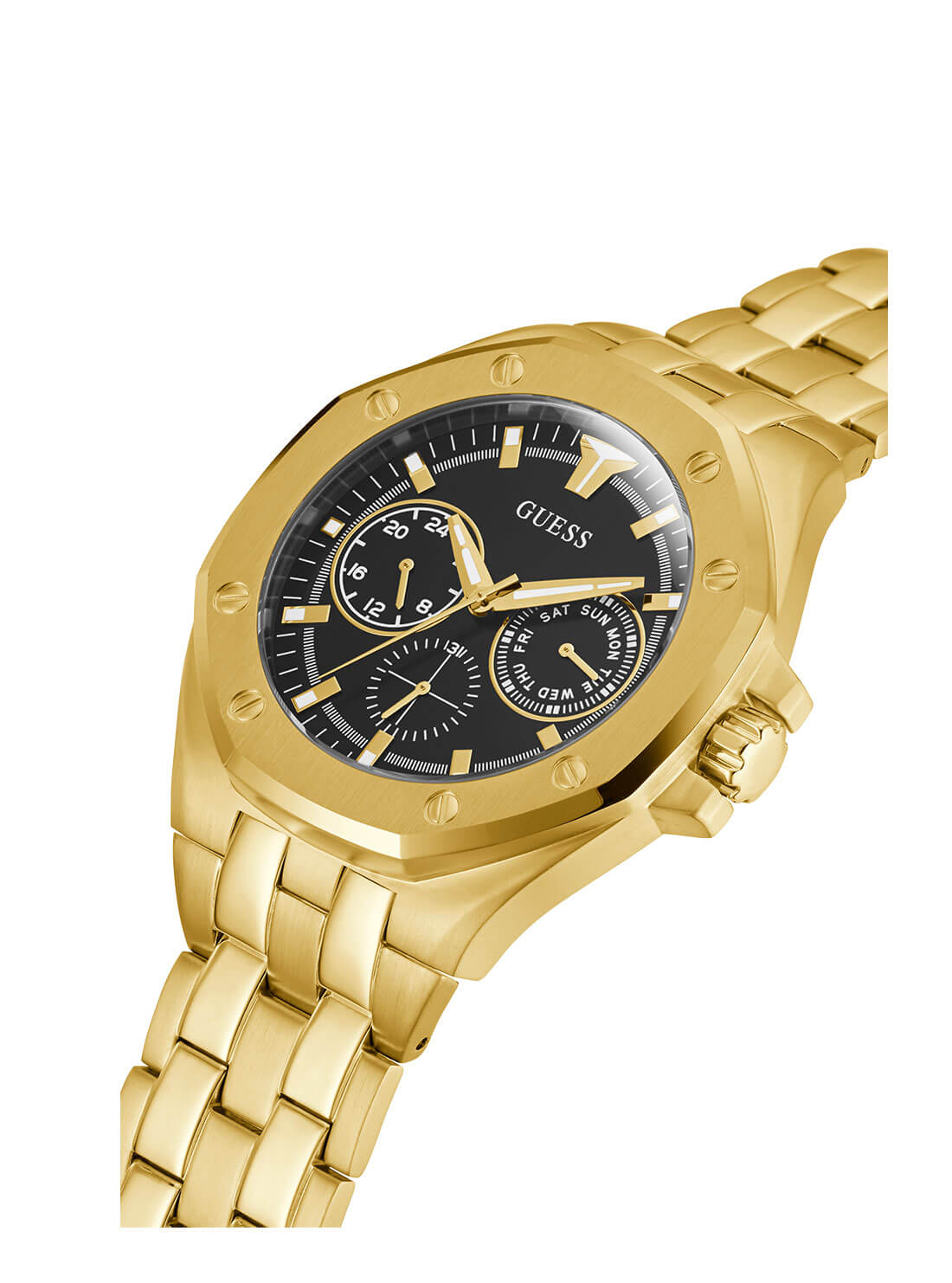 GUESS Mens Gold Top Gun Watch GW0278G2 Angle View