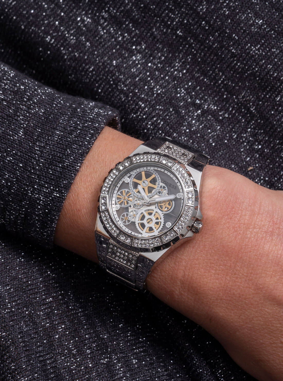 GUESS Womens  Silver Glitz Reveal Watch GW0302L1 Model View