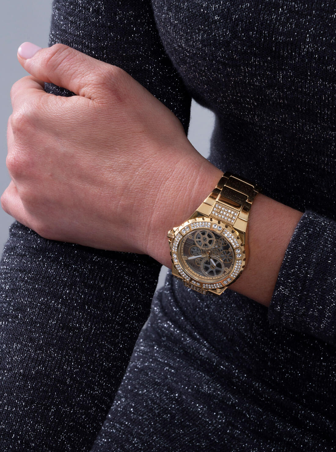 GUESS Womens Gold Glitz Reveal Watch GW0302L2 Model View