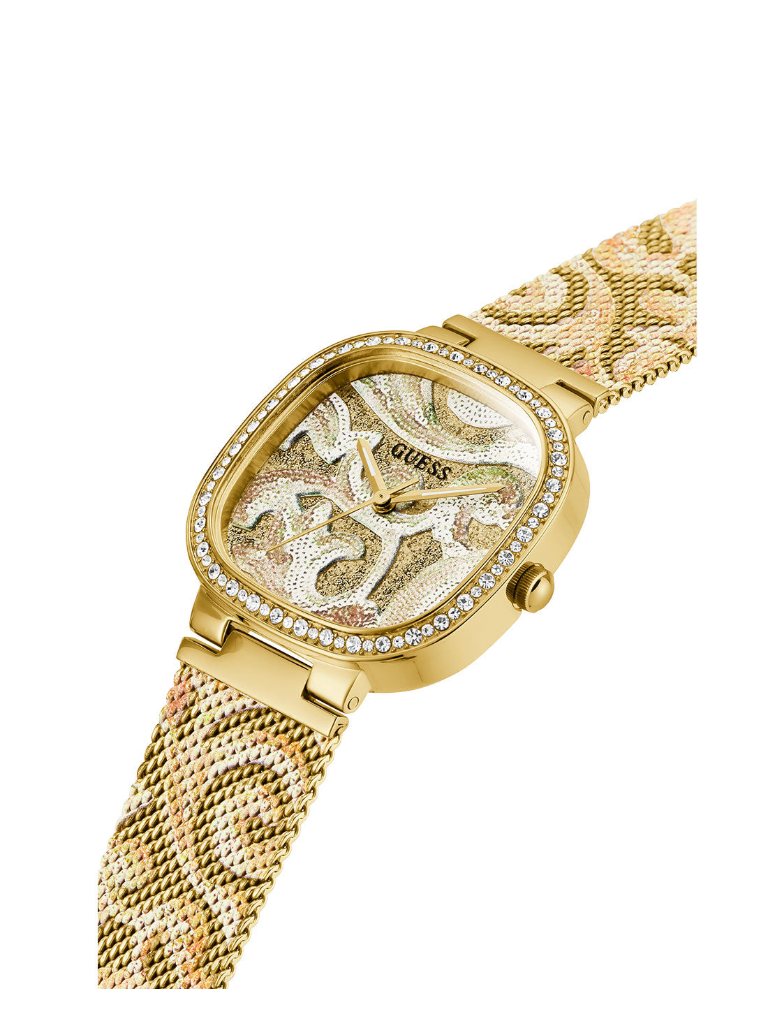 GUESS Women's Gold Tapestry Mesh Watch GW0304L2 Angle View