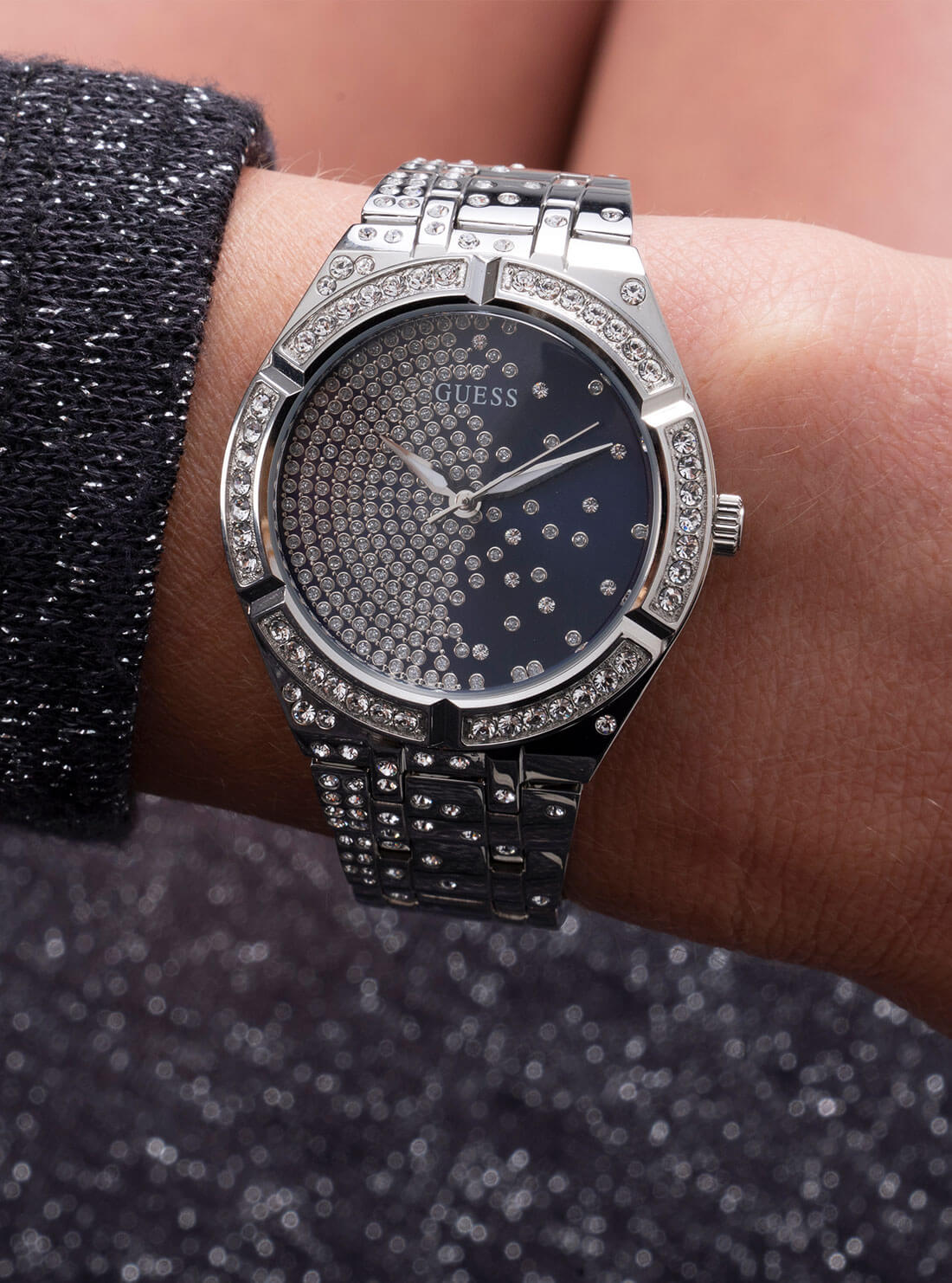 GUESS Womens Silver Glitz Afterglow Watch GW0312L1 Model View