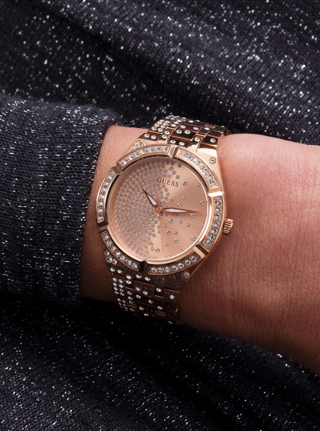 GUESS Women's Rose Gold Glitz Afterglow Watch GW0312L3 Model View