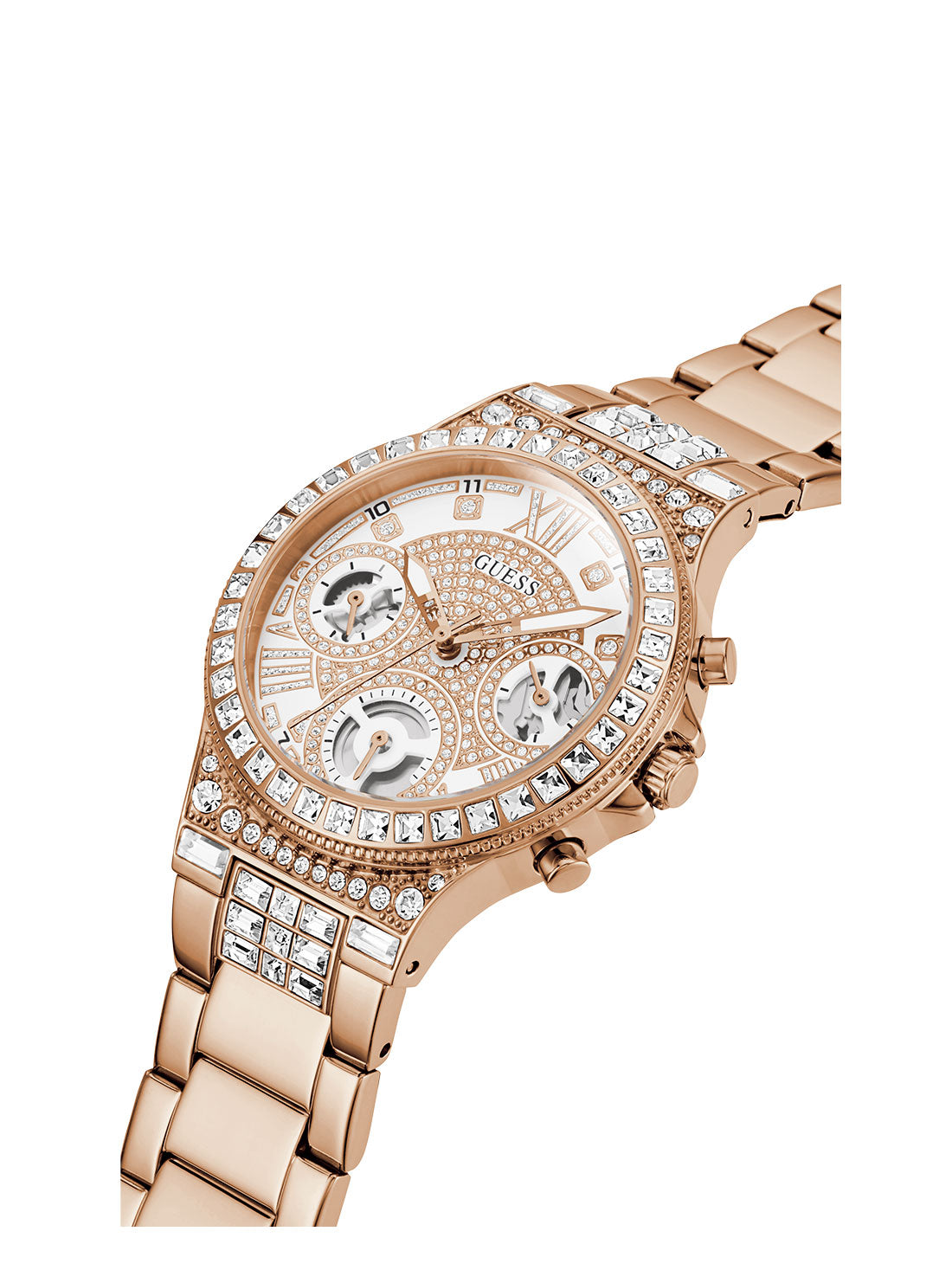 GUESS Women's Rose Gold Crystal Moonlight Watch GW0320L3 Angle View