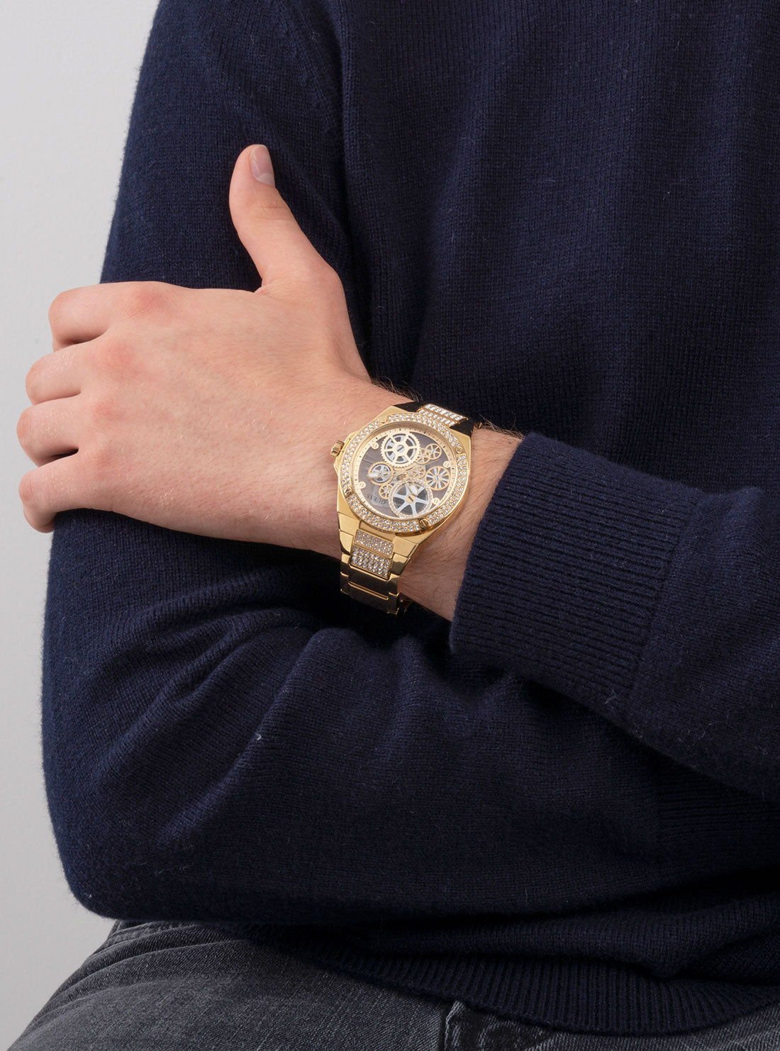 GUESS Mens Gold Big Reveal Watch GW0323G2 Model View