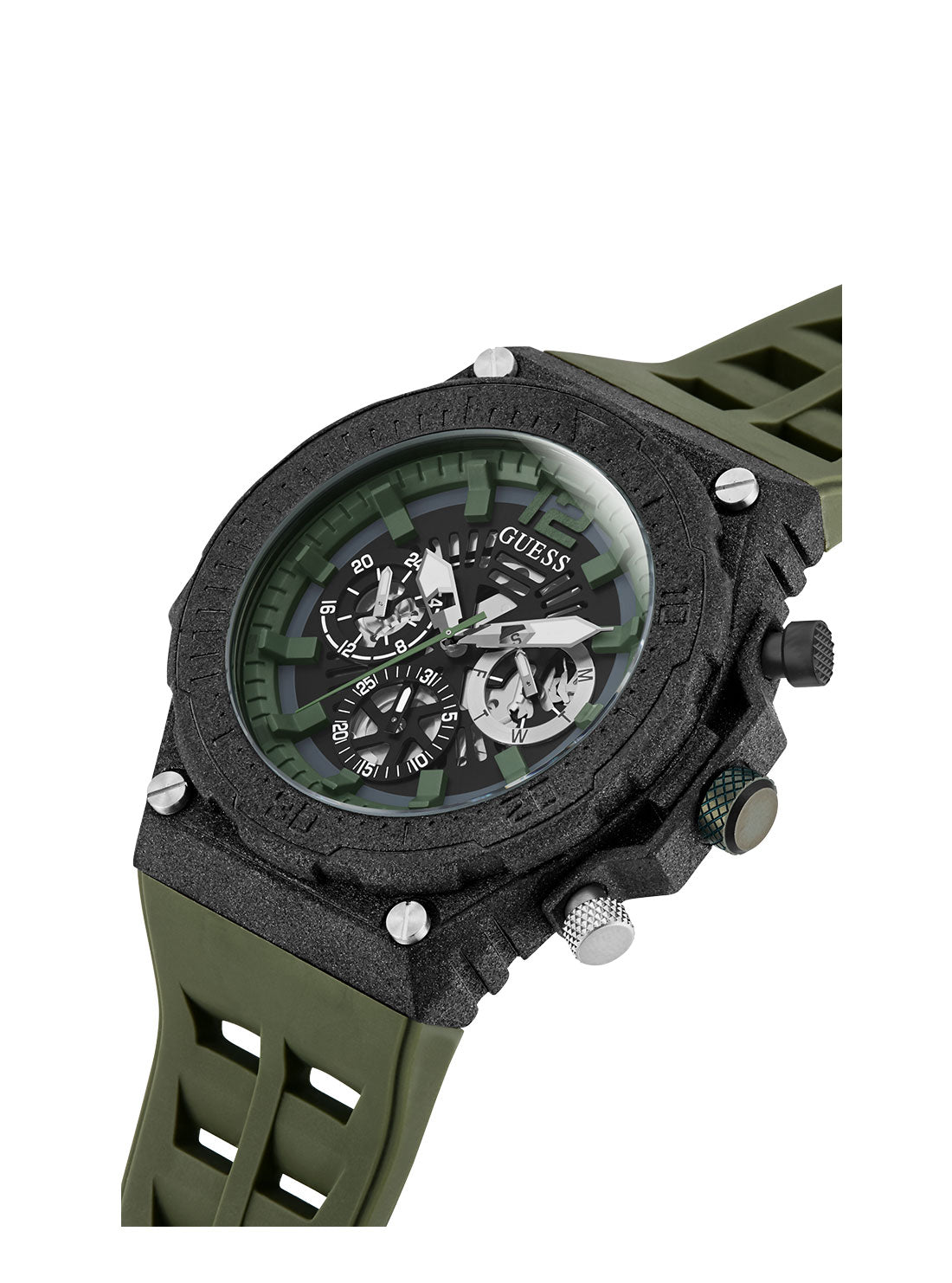 GUESS Mens Khaki Green Exposure Champ Watch GW0325G2 Angle View