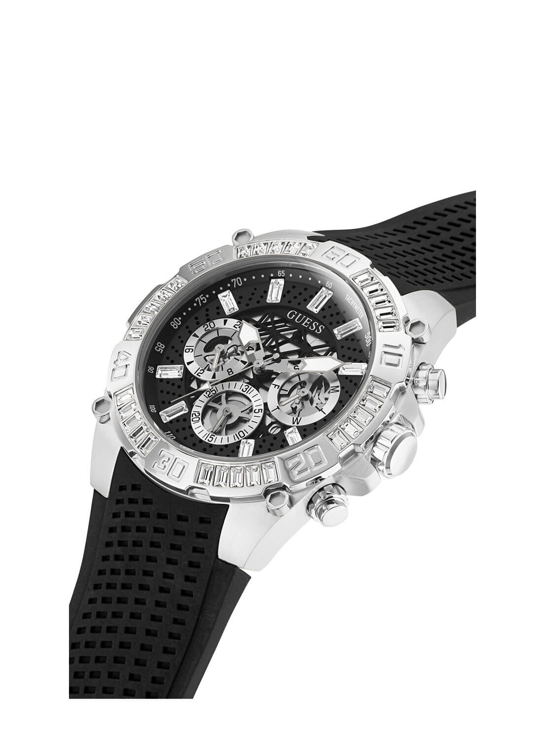 GUESS Mens Silver and Black Trophy Watch GW0333G1 Angle View