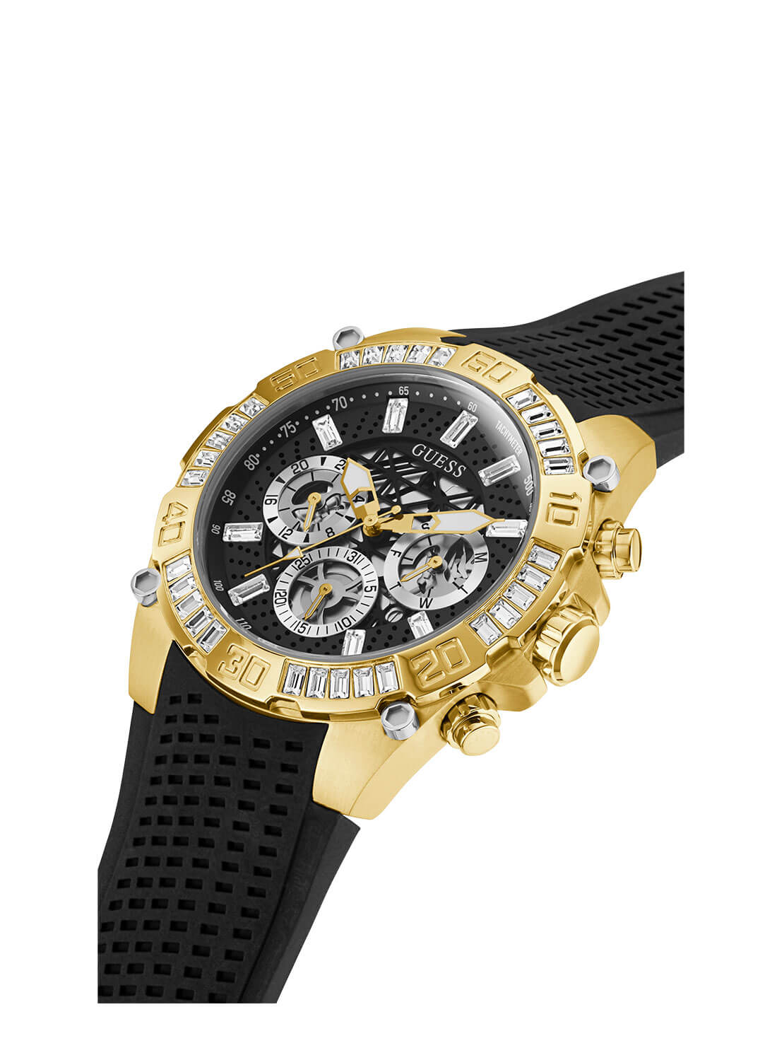 GUESS Mens Gold and Black Trophy Watch GW0333G2 Angle View