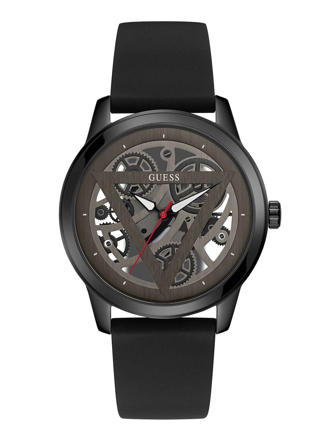 GUESS Mens Black Trilogy Leather Watch GW0337G1 Front View