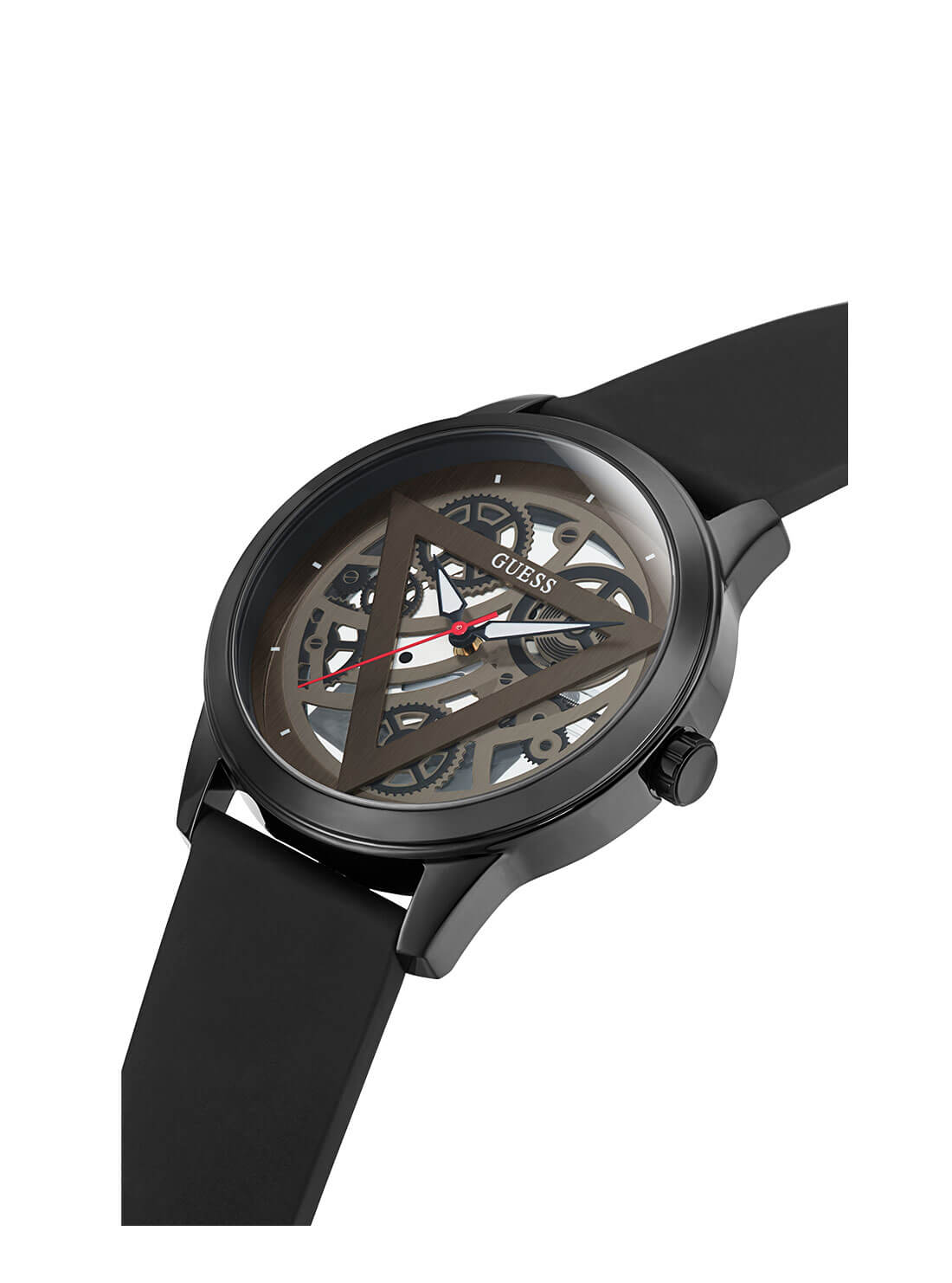 GUESS Mens Black Trilogy Leather Watch GW0337G1 Angle View