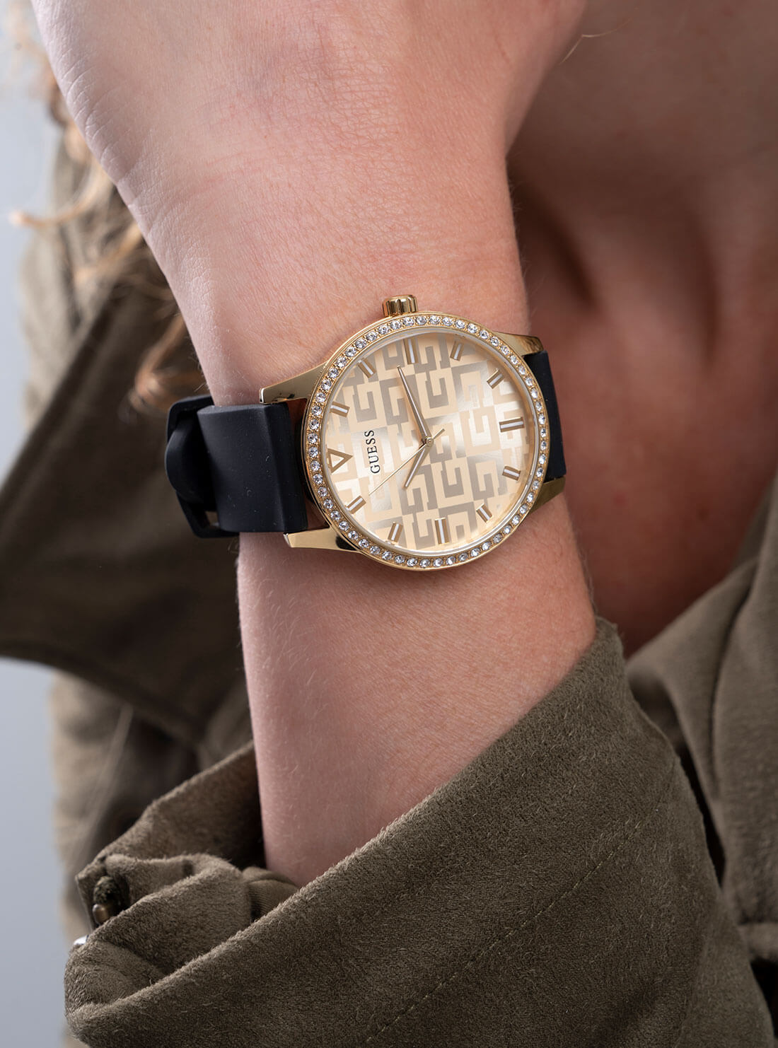 GUESS Womens Gold and Black G Check Logo Watch GW0355L1 Model View