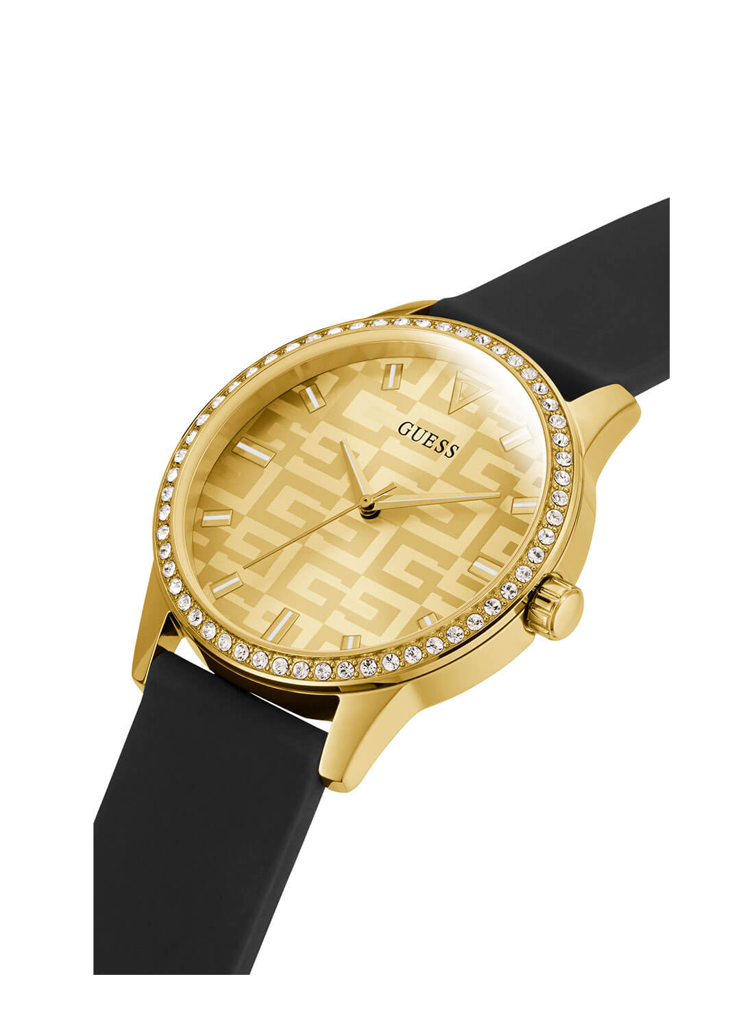 GUESS Womens Gold and Black G Check Logo Watch GW0355L1 Angle View