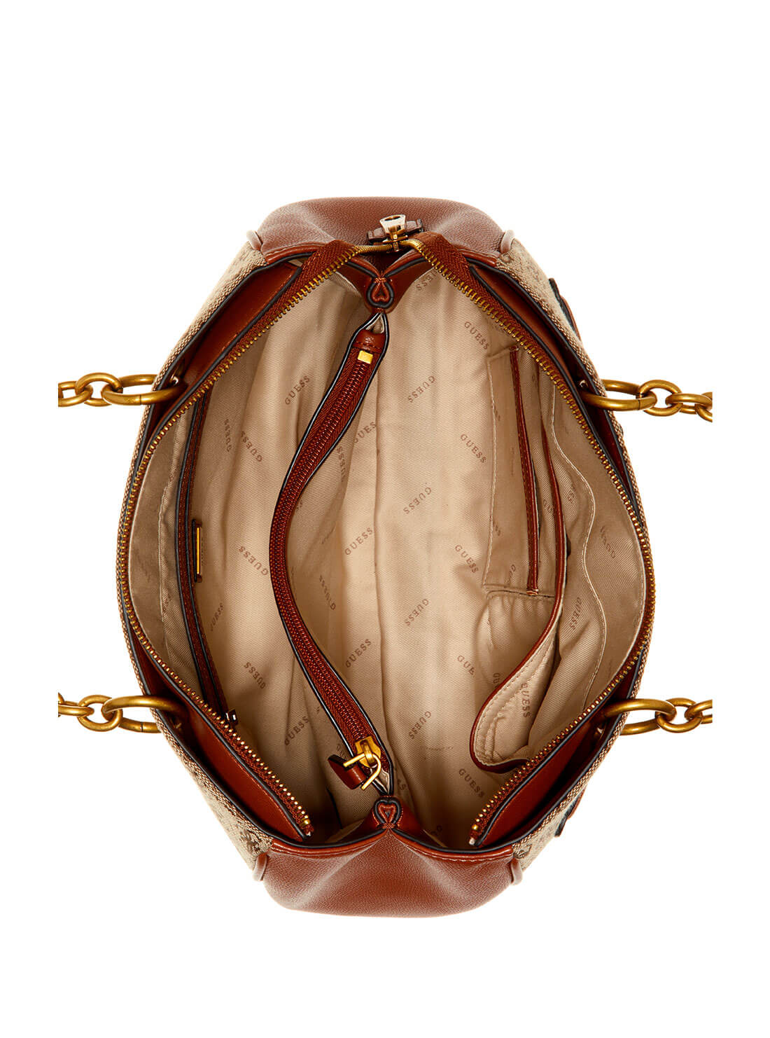GUESS Womens  Brown Multi Aviana Luxury Satchel JB841406 Inside View