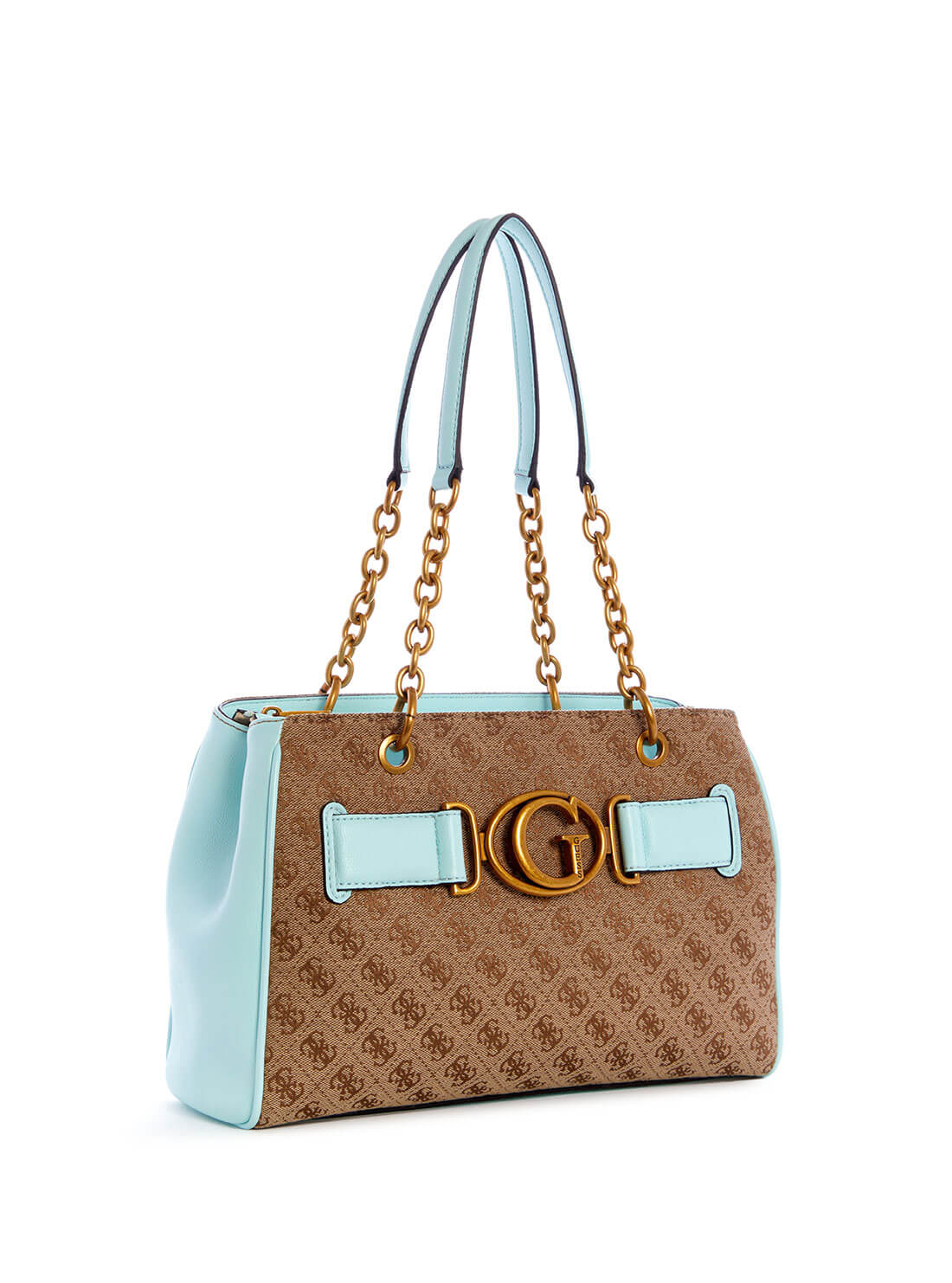 GUESS Womens  Brown Blue Aviana Luxury Satchel JB841406 Front Side View