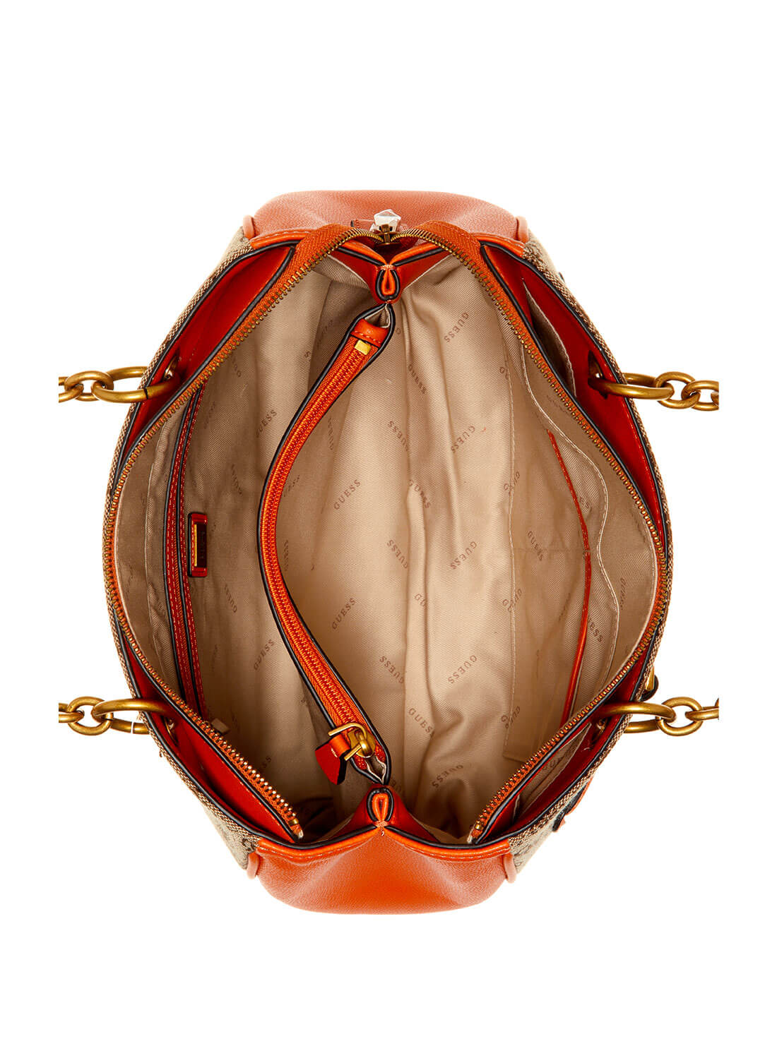 GUESS Womens  Brown Orange Aviana Luxury Satchel JB841406 Inside View