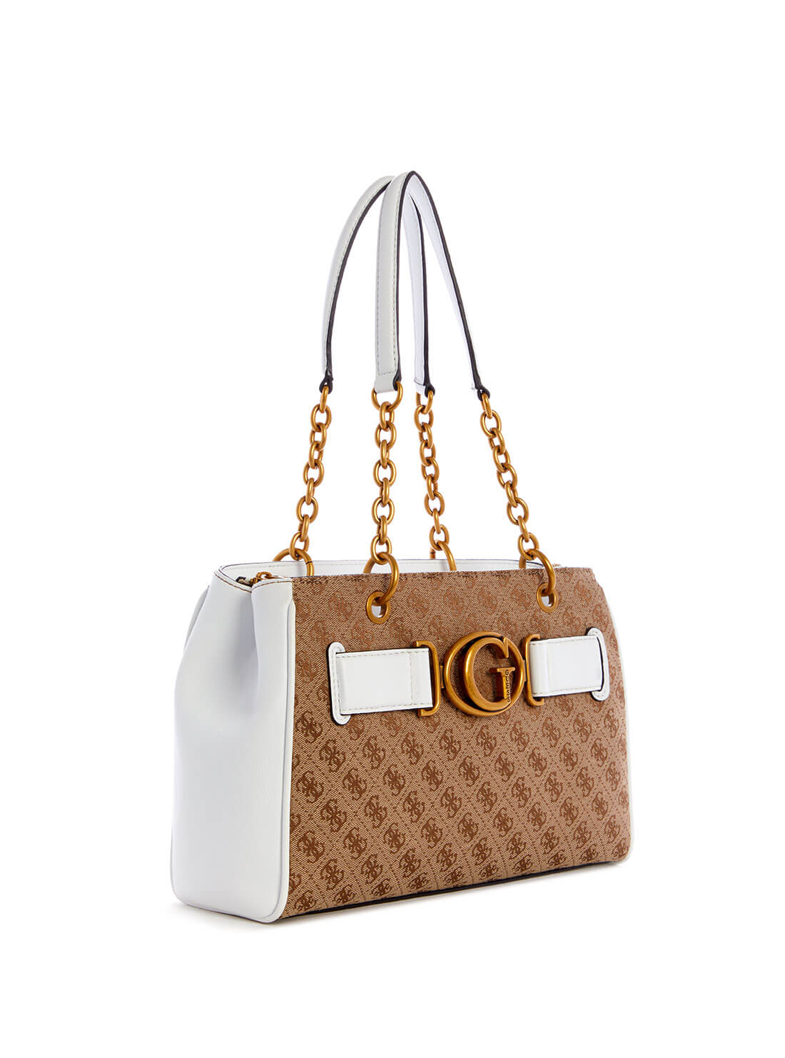 GUESS Womens  Brown White Aviana Luxury Satchel JB841406 Front Side View