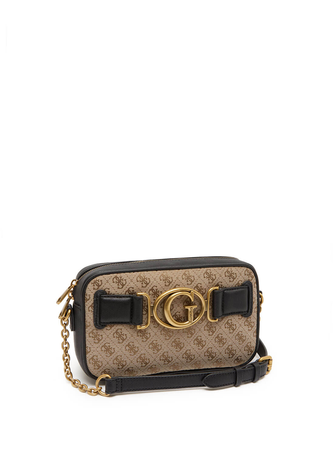 GUESS Womens  Brown Black Aviana Crossbody Camera Bag JB841414 Front Side  View