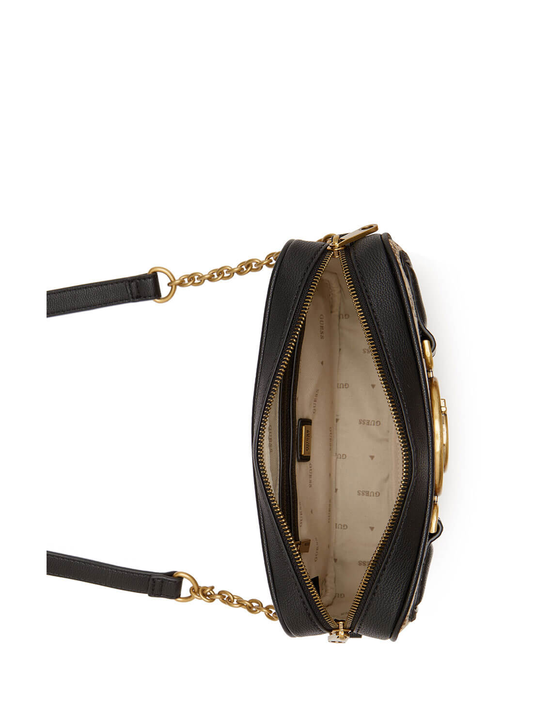 GUESS Womens  Brown Black Aviana Crossbody Camera Bag JB841414 Inside View