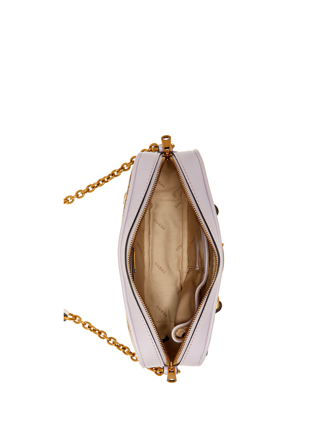 GUESS Womens  Brown Lilac Aviana Crossbody Camera Bag JB841414 Inside View