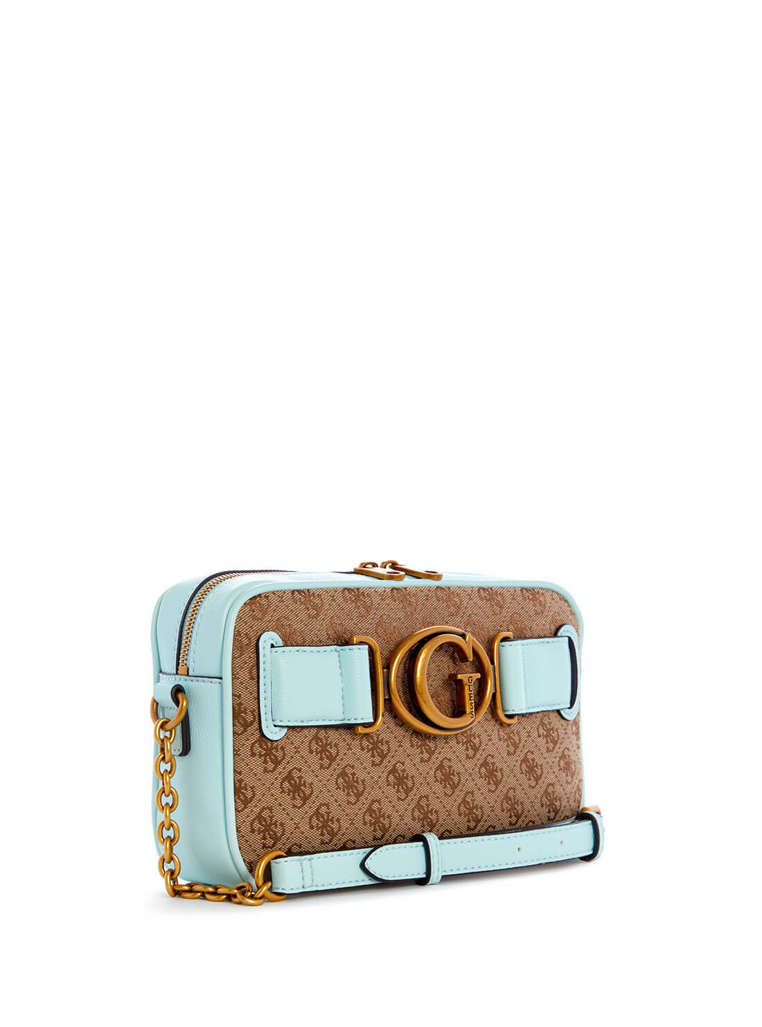 GUESS Womens  Brown Blue Aviana Crossbody Camera Bag  JB841414 Front Side View