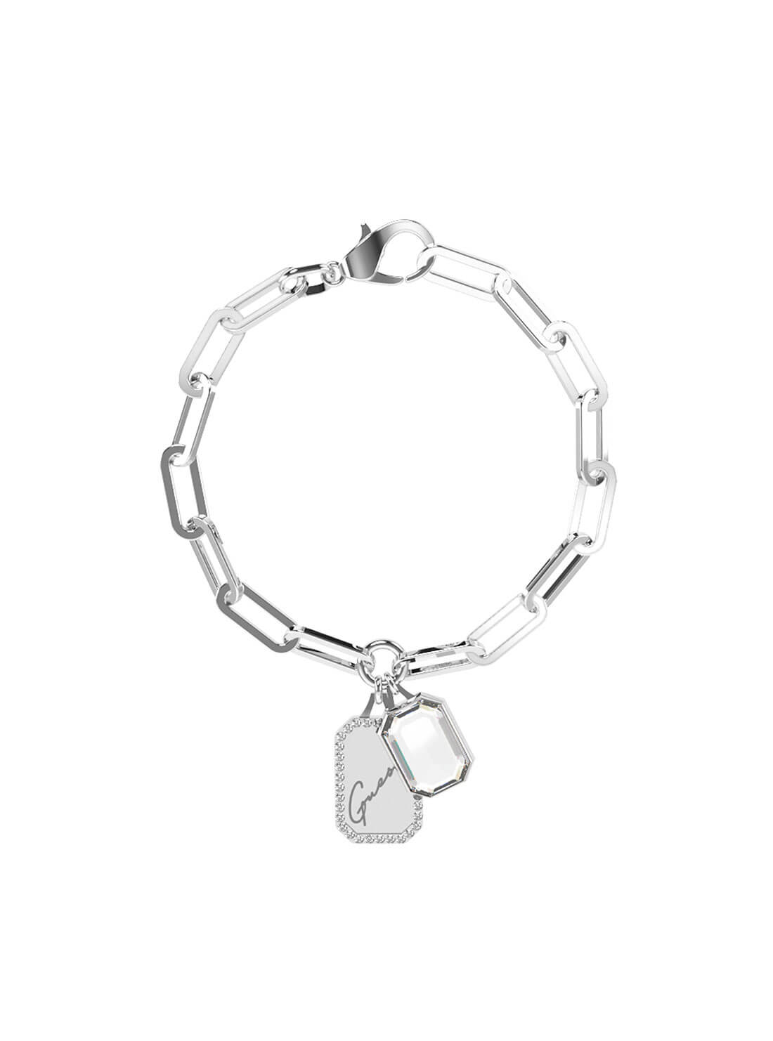 GUESS Womens Silver Pendant Tag Bracelet JUBB01134JWRHL Front View