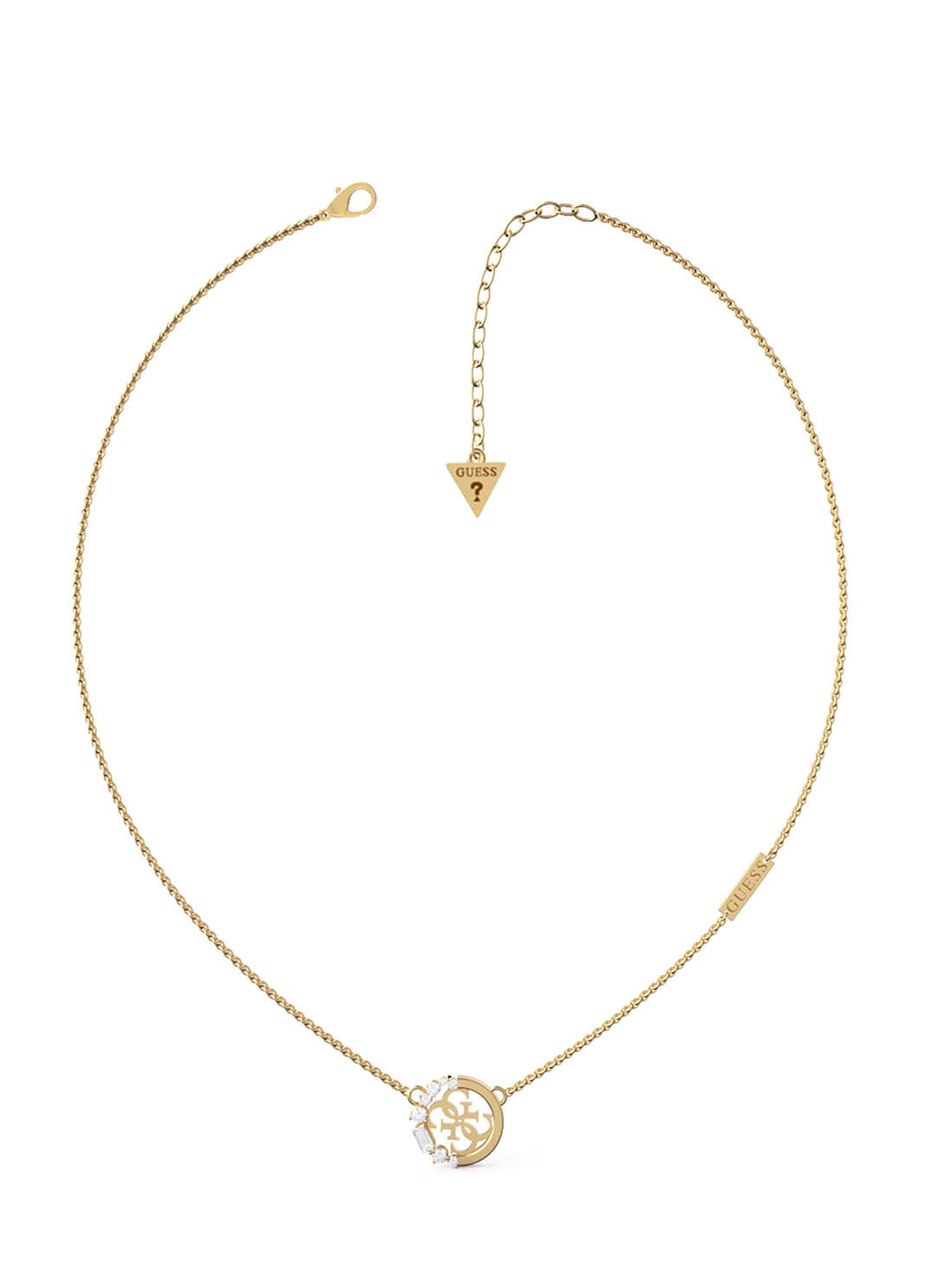 GUESS Womens Gold Quattro G Logo Crystal Necklace JUBN01106JWYGT Front View