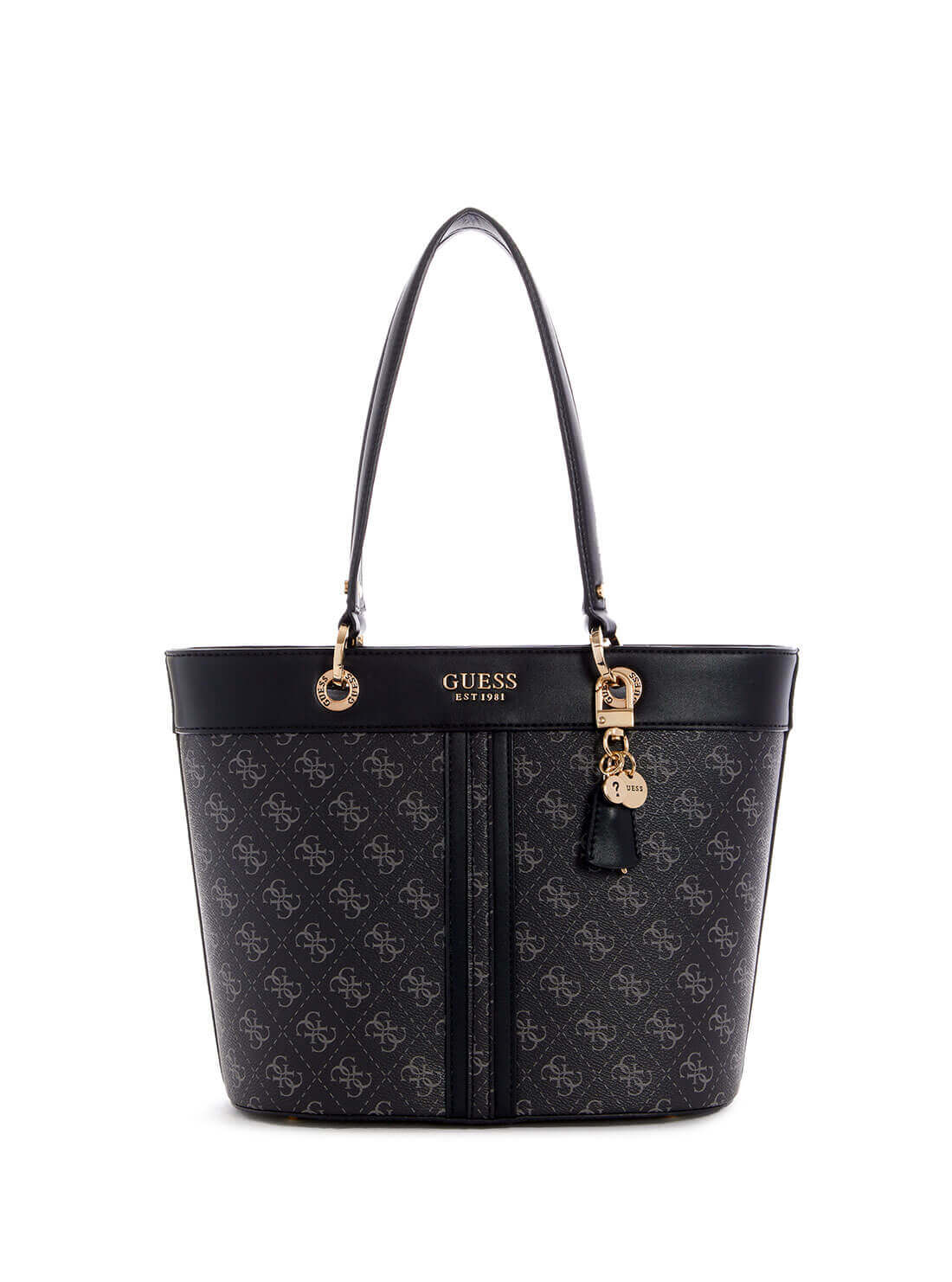 guess Logo Noelle Small Black Womens Elite Tote front view