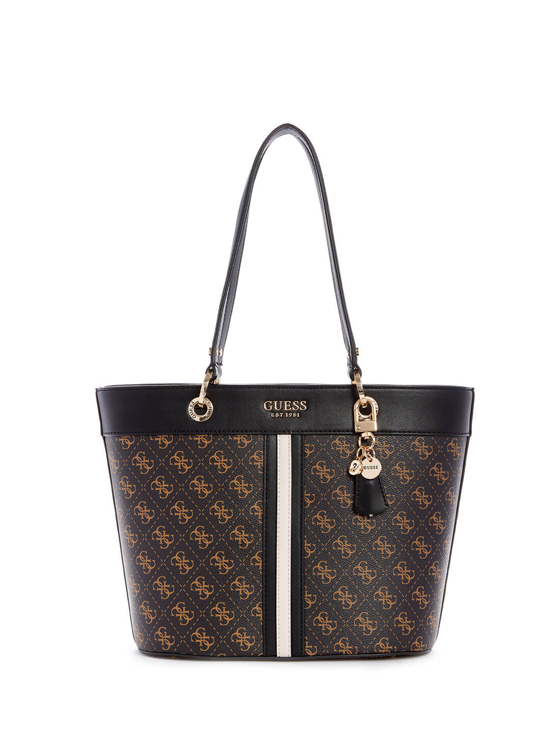 guess Logo Noelle Small Brown Womens Elite Tote front view