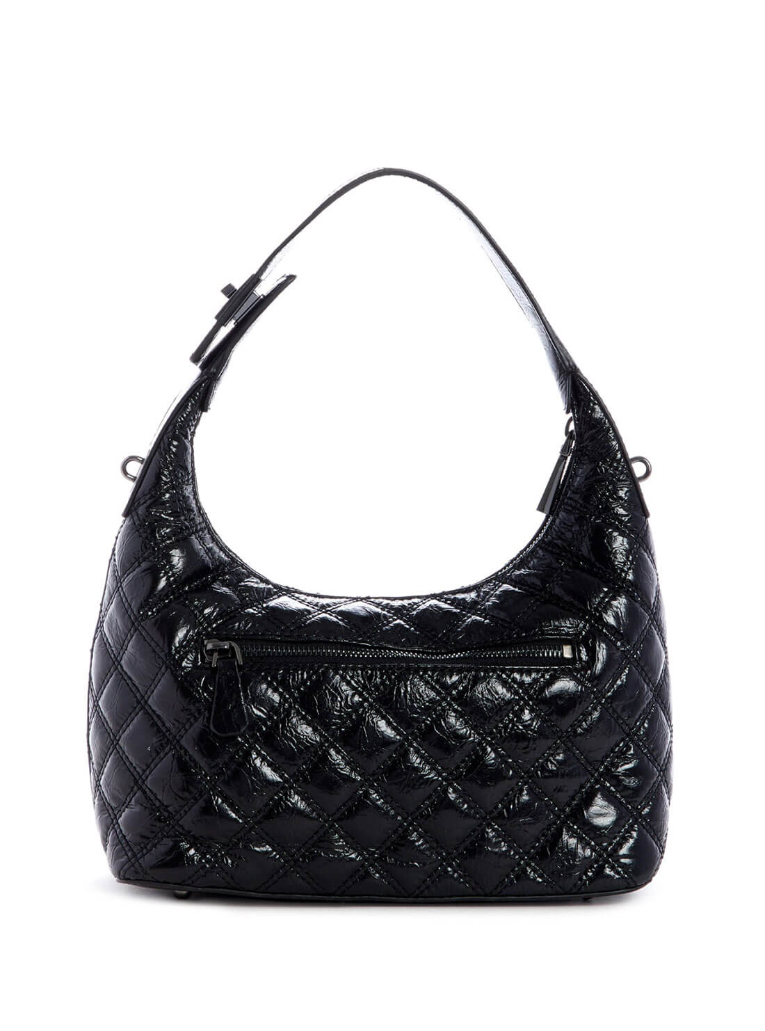 guess Black Patent Cessily Womens Hobo Satchel back view