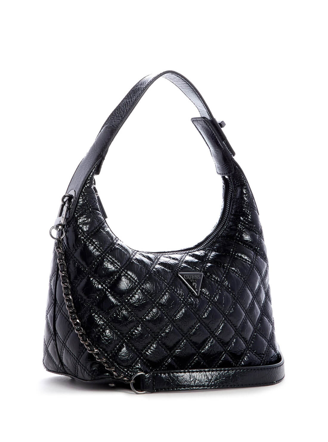guess Black Patent Cessily Womens Hobo Satchel side view