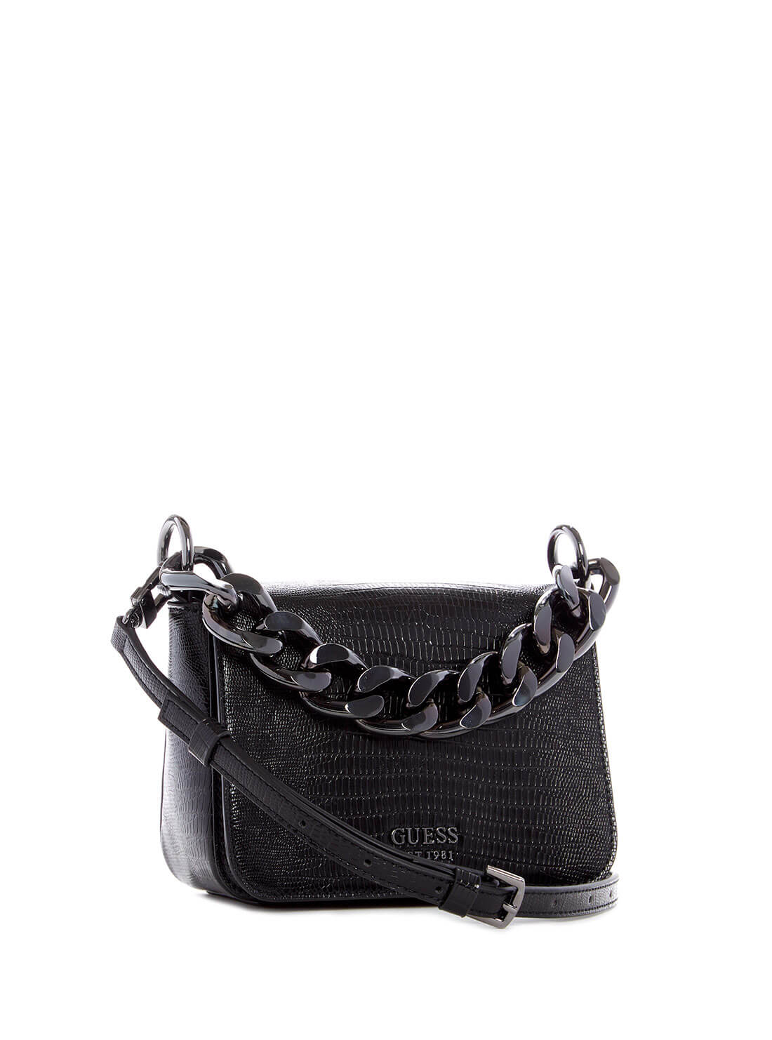 GUESS Black Croc Tullia Womens Mini Crossbody side view