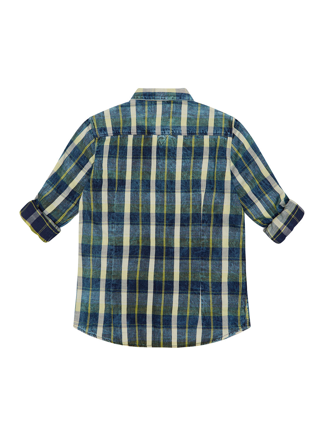 GUESS Big Boy Blue Multi Check Long Sleeve Mini Me Shirt (7-16) L1BH11D4F21 Back View