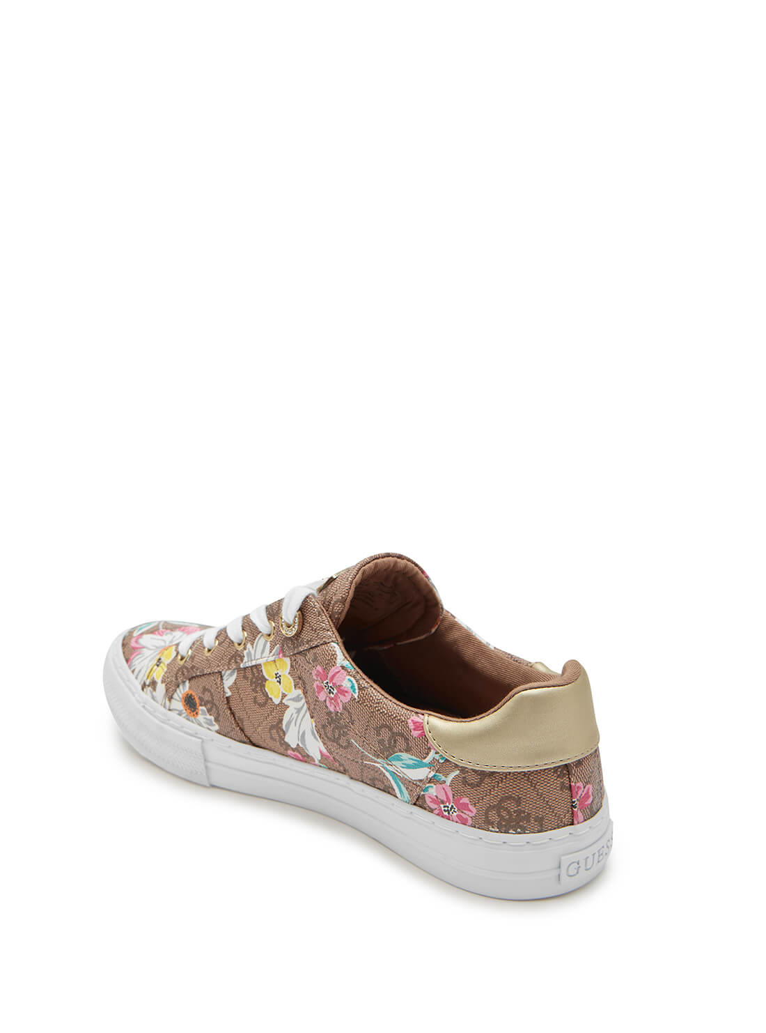 GUESS Womens Floral Brown Loven Low Top Sneakers LOVEN3 Back View