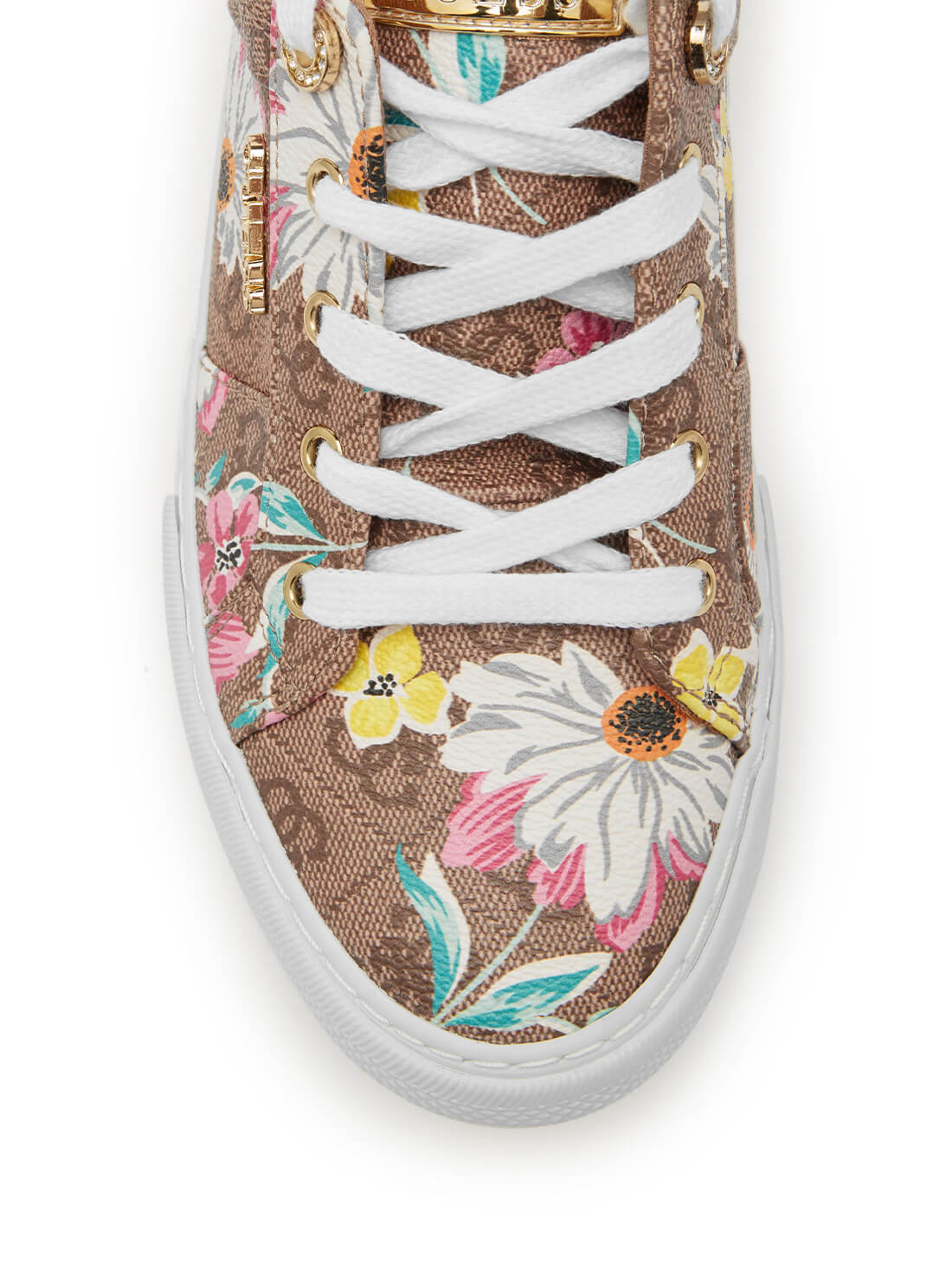 GUESS Womens Floral Brown Loven Low Top Sneakers LOVEN3 Top View