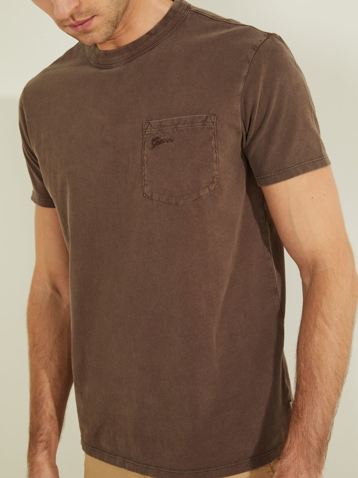 GUESS Mens Brown Sueded Jersey T-Shirt M0FP53RA260 Detail View