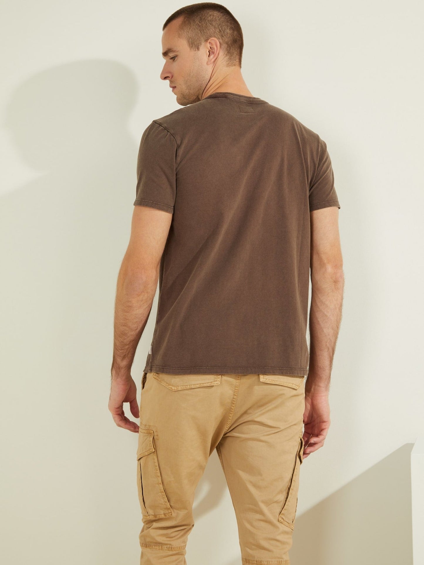 GUESS Mens Brown Sueded Jersey T-Shirt M0FP53RA260 Back View