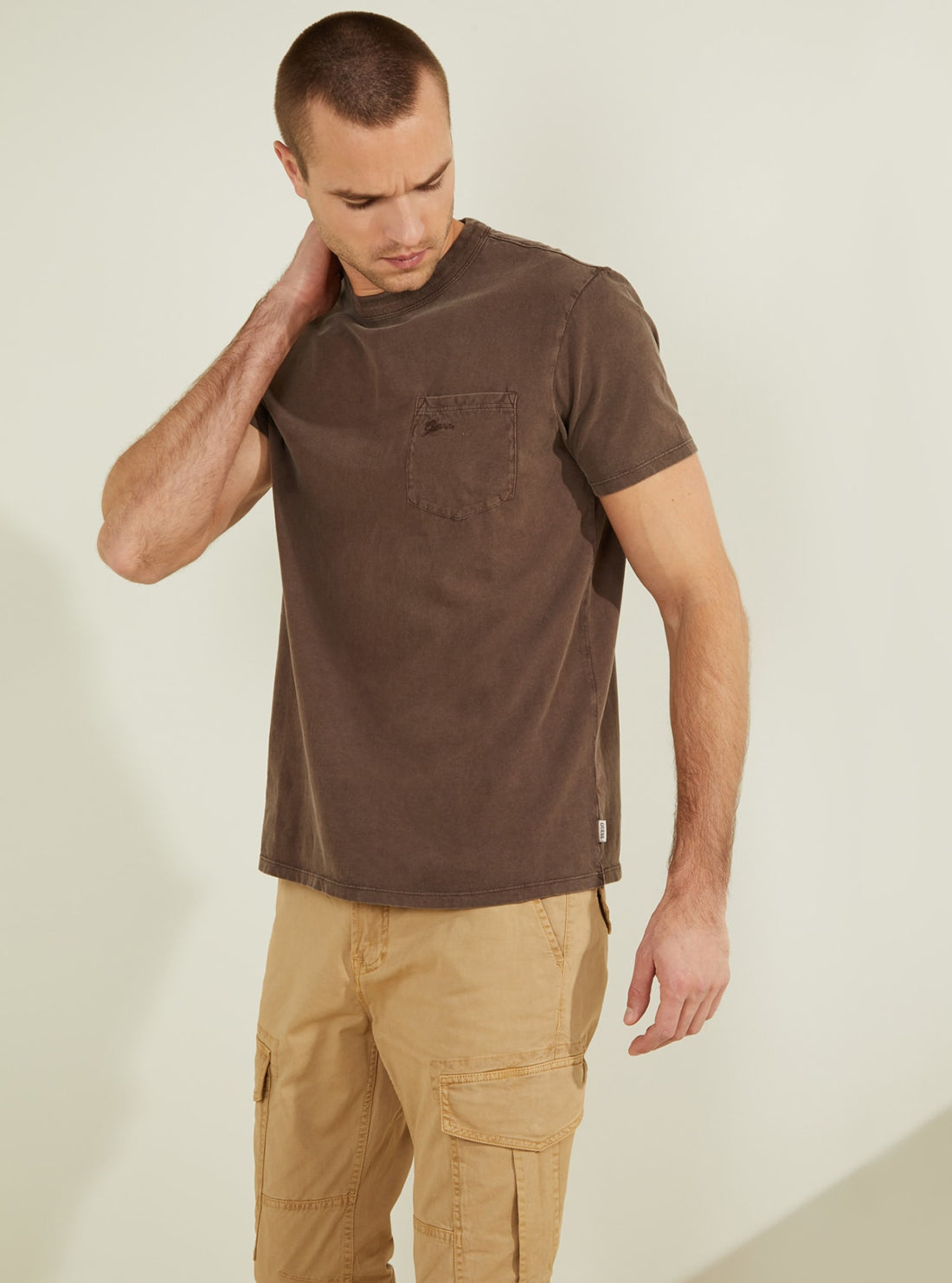 GUESS Mens Brown Sueded Jersey T-Shirt M0FP53RA260 Front View
