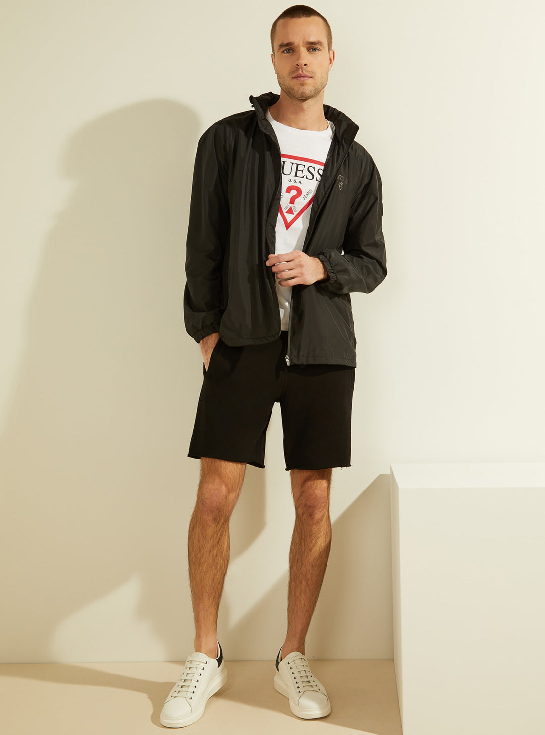 GUESS Mens Eco Black Roy Fleece Shorts    M0GQ18R44Q7 Full View