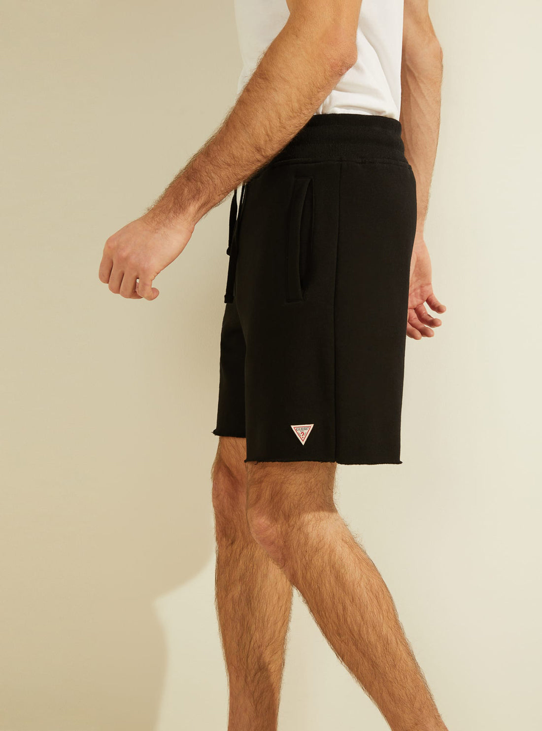 GUESS Mens Eco Black Roy Fleece Shorts    M0GQ18R44Q7 Side View