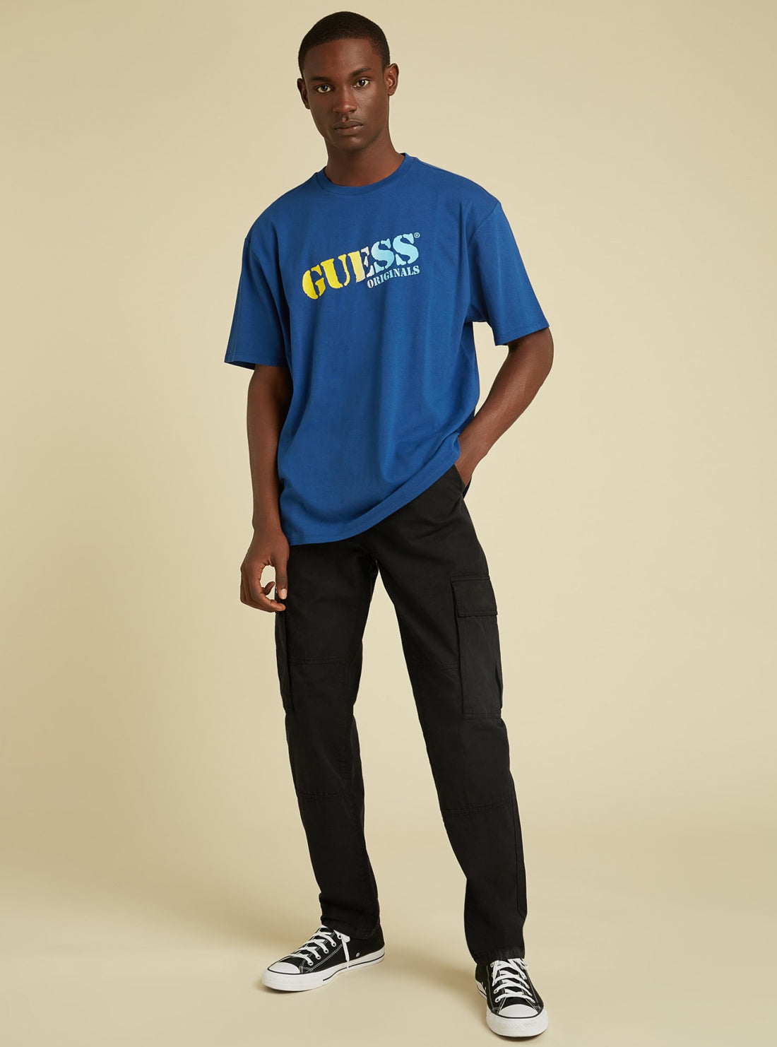 GUESS Mens GUESS Originals Kit Black Ripstop Cargo Pants M1BB02WEFP0 Full View