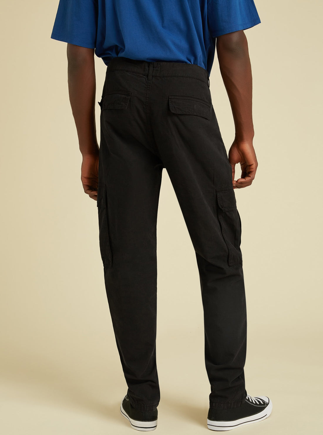 GUESS Mens GUESS Originals Kit Black Ripstop Cargo Pants M1BB02WEFP0 Back View