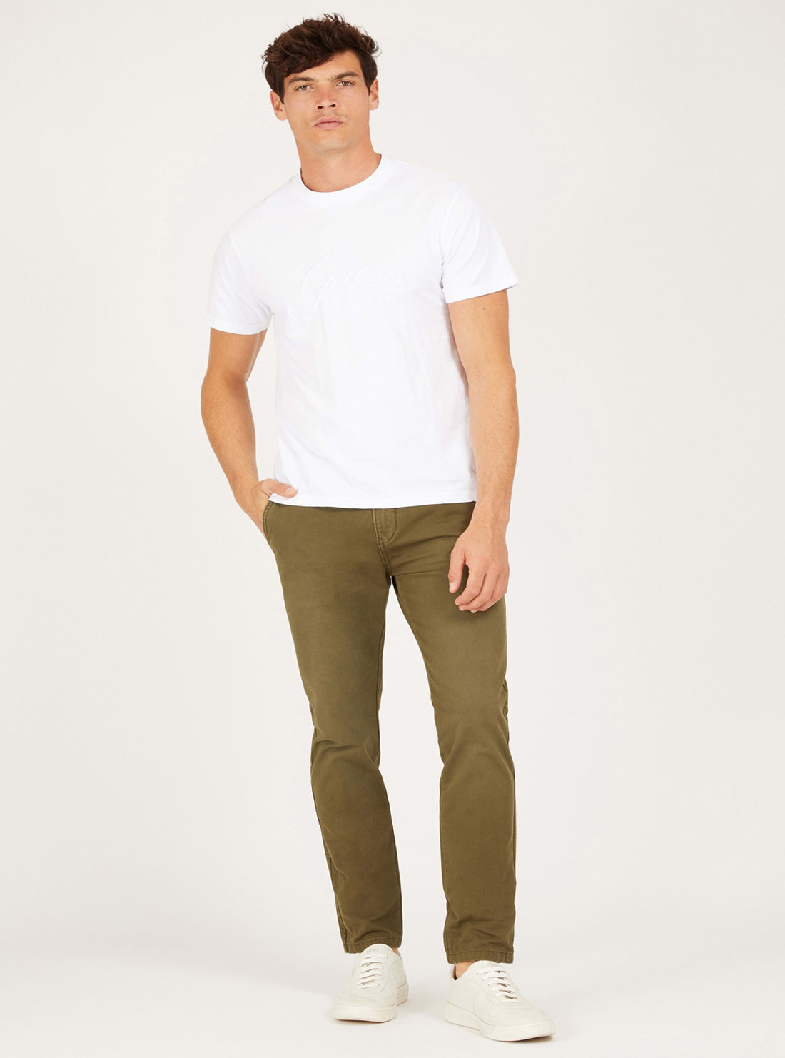 GUESS Mens Olive Green Max Mid-Rise Slim Pants M1BB55WE7L1 Full View