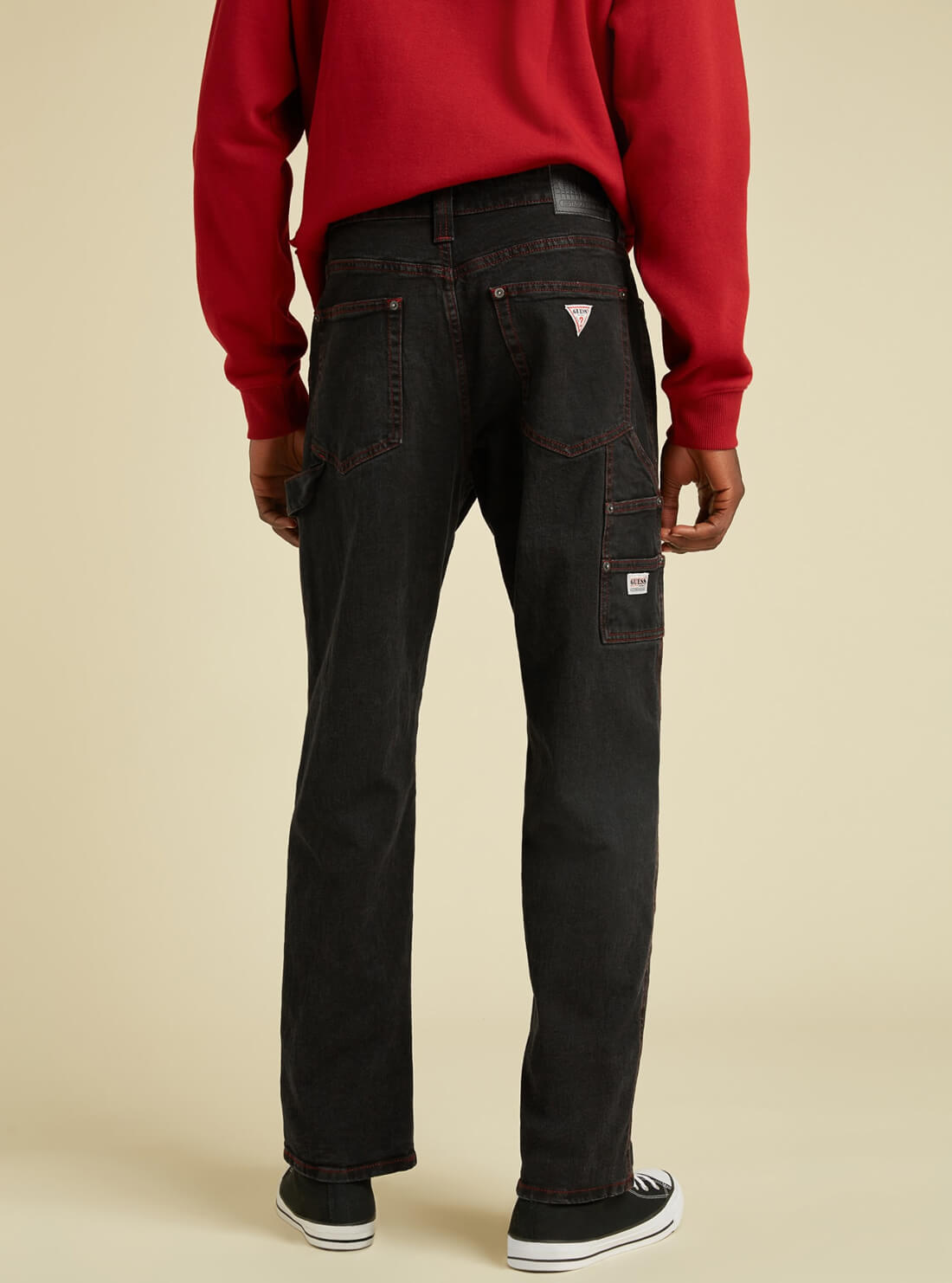 GUESS Mens GUESS Originals Mid-Rise Carpenter Denim Jeans In Vintage Black Wash M1BG36D4AS0 Back View