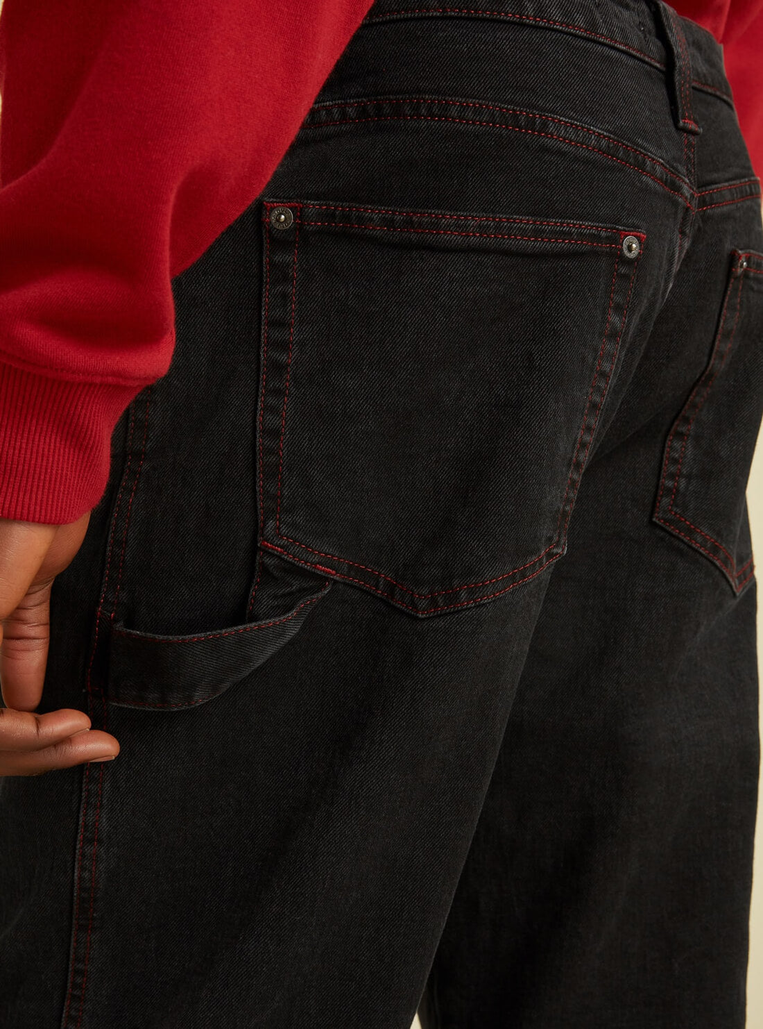 GUESS Mens GUESS Originals Mid-Rise Carpenter Denim Jeans In Vintage Black Wash M1BG36D4AS0 Back Detail View