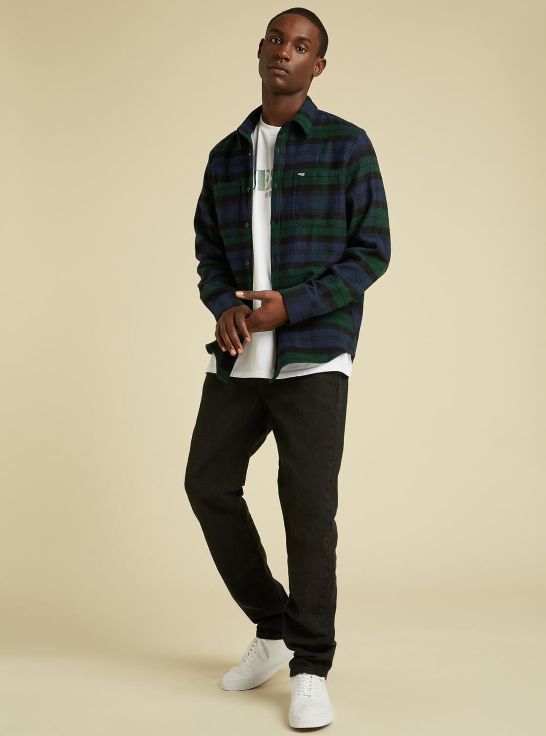 GUESS Mens GUESS Originals Green Multi Smith Plaid Shirt M1BH13W7KD0 Full View