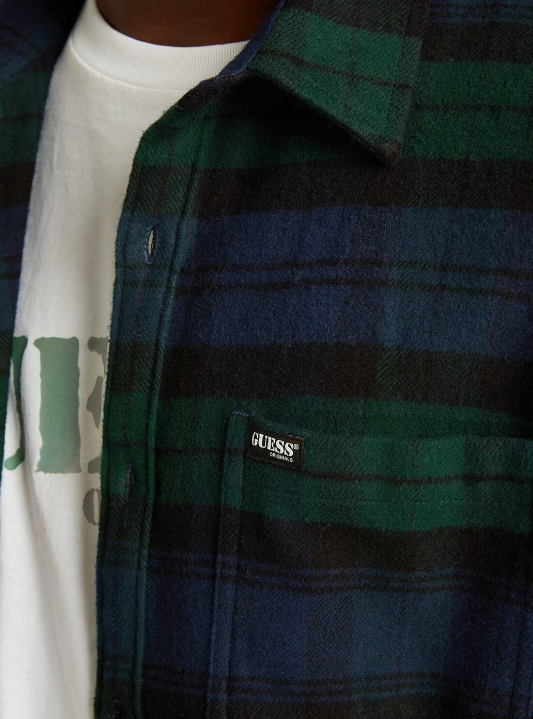 GUESS Mens GUESS Originals Green Multi Smith Plaid Shirt M1BH13W7KD0 Detail View