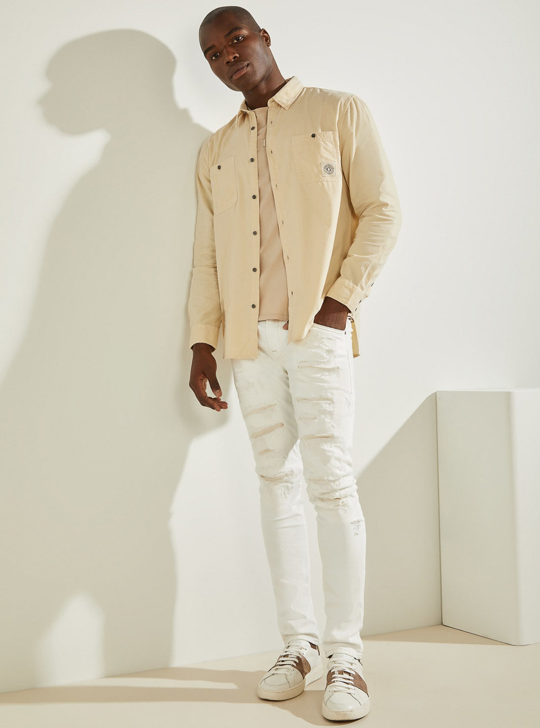 GUESS Mens Cream Collins Corduroy Shirt M1BH25WE8L0 Full View